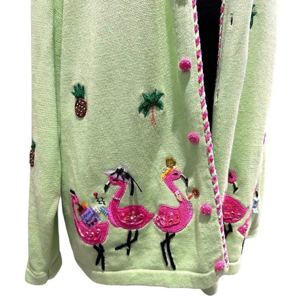 The Quacker Factory Shopping Flamingo Cardigan Sweater Sz L - Picture 4 of 10